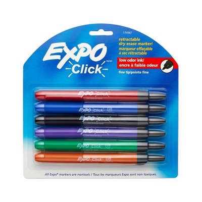 Expo Click 6pk Dry Erase Markers Retractable Fine Tip Multicolored