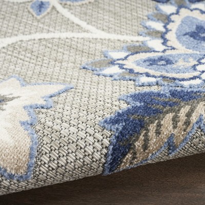 Aloha Blue/Grey Floral Easy-Care 3'6" x 5'6" Outdoor Rug