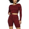 Slickblue Stylish Knit Long Sleeve Cropped Top & High-Waist Biker Shorts Set – Versatile Colors Options, Sizes S-L - 2 of 4