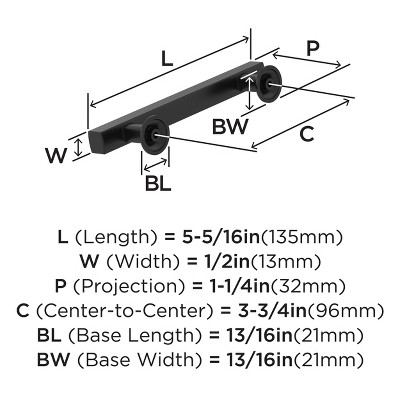 Matte Black 3-3/4 Inch Center-to-Center Bar Pull