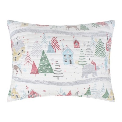Full White Cotton Reversible Christmas Quilt Set