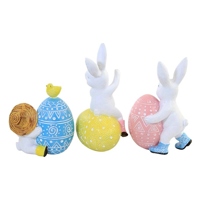 Easter Bunny With Egg Figurine  -  Three Bunny Figurines 6.75 Inches -  Rabbit Chick Decor  -  A7507  -  Polyresin  -  Multicolored, 3 of 4