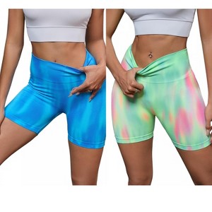 INSPIRE CHIC 2 Pcs Women's High Waist Tie Dye Tummy Control Workout Running Biker Thigh Slimmers - 1 of 4