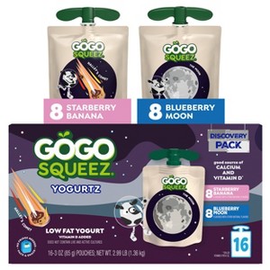 GoGo SqueeZ Kids' YogurtZ Space Discovery Pack Strawberry Banana and Blueberry Moon Pouches - 48oz/16ct - 1 of 4