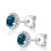 Pompeii3 1Ct Blue Diamond Halo Studs 10k White Gold Earrings - 2 of 4
