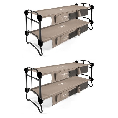 Disc-O-Bed 30901BO Large Cam-O-Bunk 2 Person Bench Bunked Double Camping Bunk Bed Cot with 2 Side Organizers, Tan (2 Pack)