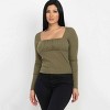 Slickblue Women's Shirred Square Neck, Stretch Ribbed Knit, Long Sleeve Top, Versatile Look, Rust, S - 4 of 4
