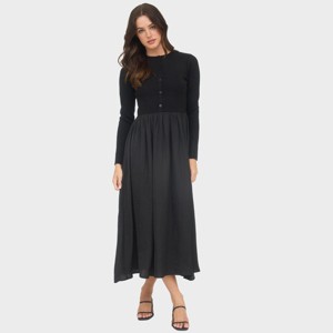 August Sky Women's Front Button Up Mixed Media Midi Dress - 1 of 4