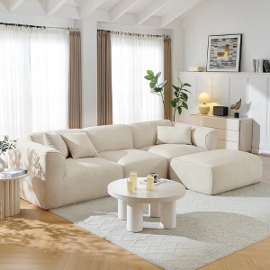 122.1"W Luxury Cloud 4-Seater Sofa Couch, Double-Needle Cut Velvet Sofa with Removable Ottoman and Pillows for Living Room - ModernLuxe - 1 of 4