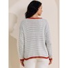 INSPIRE CHIC Women Striped Long Sleeve Drop Shoulder Curved Hem Pullover Top Sweater - 4 of 4