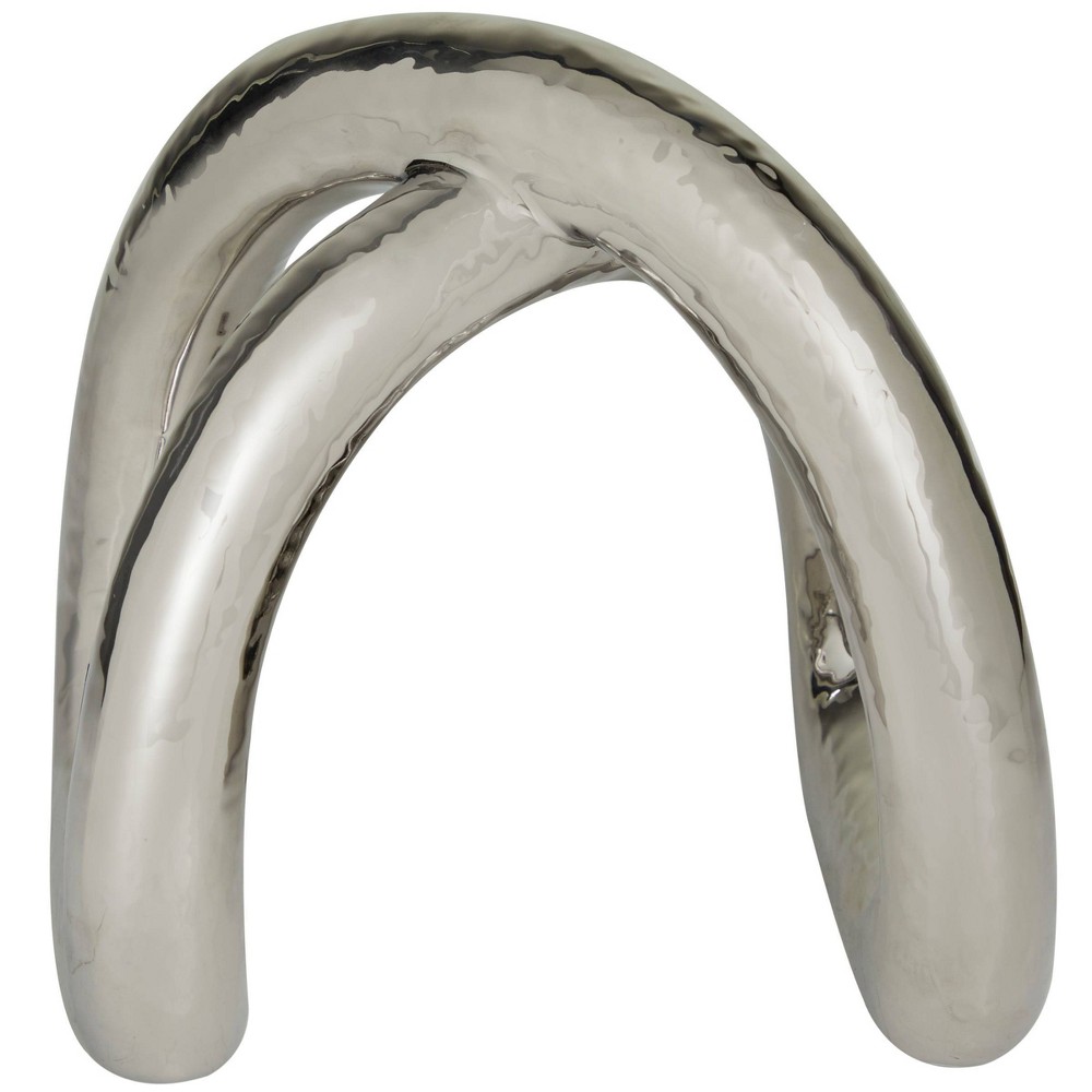 Photos - Coffee Table Porcelain Abstract Arched Sculpture Silver – CosmoLiving by Cosmopolitan