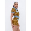 Slickblue Women's Plaid Print Denim Romper, Wide Belt & Button Closure, Stretch Fit One-Piece, Yellow, Size S-L - 3 of 4