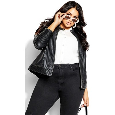 Women's Plus Size Ribbed Biker Jacket - black | CITY CHIC