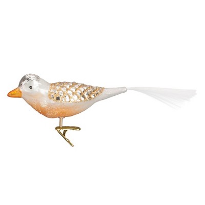 Old World Christmas 8.5" Winterland Bird Clip-On Glass Christmas Ornament - Gold/White