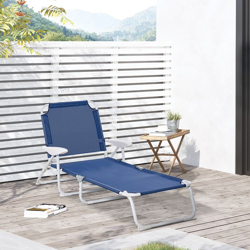 Outsunny Folding Chaise Lounge, Outdoor Sun Tanning Chair, Four-Position Reclining Back, Armrests, Mesh Fabric, 2 of 7