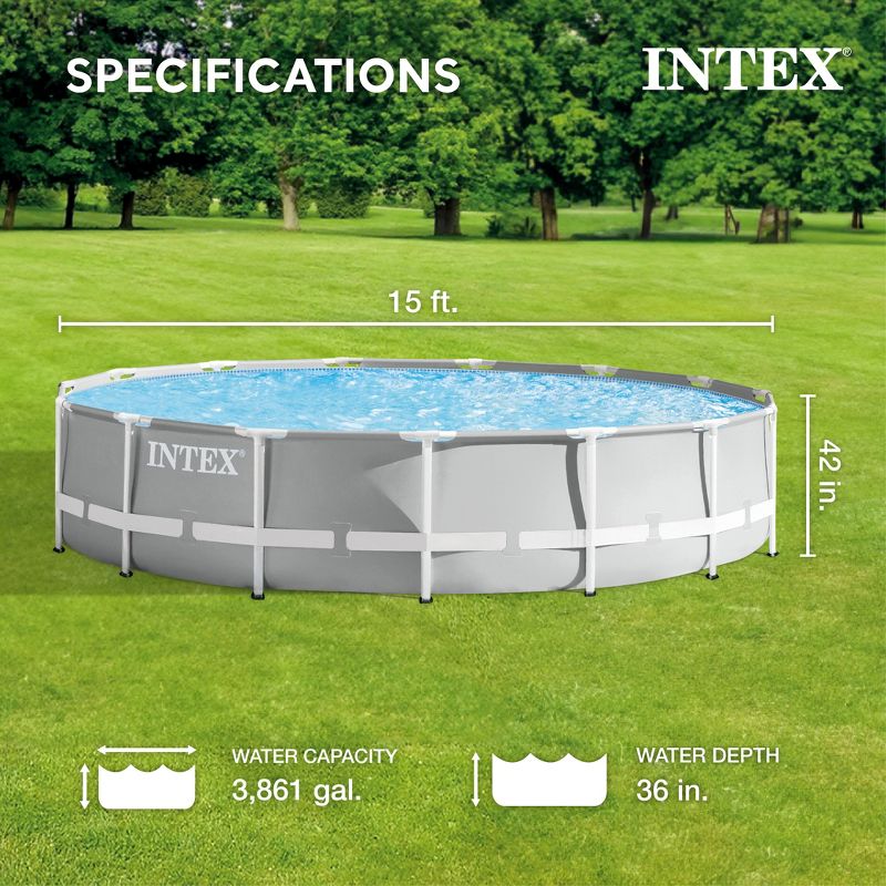 Intex 15'x42" Prism Frame Above Ground Swimming Pool Set - Gray Model No. 26723EH, 2 of 7