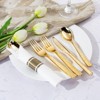Itopfox 100-Pack Gold Plastic Silverware Set Disposable Cutlery with Forks, Knives, Spoons & Napkins, Elegant & Durable for Parties, Events, Banquets - 3 of 4