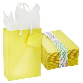 Blue Panda 25-Pack Yellow Gift Bags with Handles, 5.5x3.2x9-Inch Paper Goodie Bags for Party Favors and Treats, Birthday Party Supplies