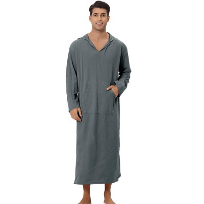 Lars Amadeus Men's Solid Color Side Split Hooded Long Night Gown with Pocket