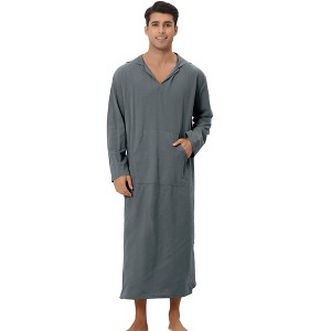Lars Amadeus Men's Solid Color Side Split Hooded Long Night Gown with Pocket - 1 of 4