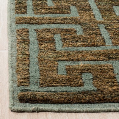 Hand-Knotted Blue and Beige Wool Geometric Rug, 5' x 8'