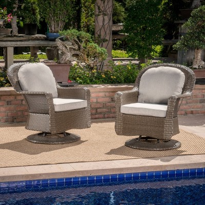 Liam 2pk Wicker Swivel Club Chairs - Brown/Gray - Christopher Knight Home