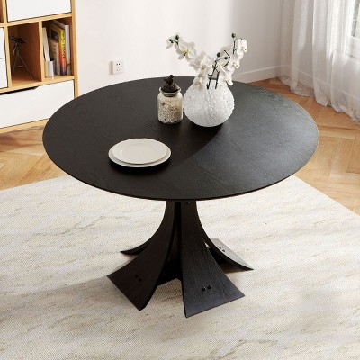 Indoor Wood Dining Table,Round Kitchen Dining Table With Walnut Tabletop,MDF Dining Table Suitable For Living Room,Milk Tea Shop-Coolbibila