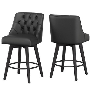 Vipbear Swivel Counter Height Bar Stools Set of 2,26.8 Inch with Back and Round Seat,Upholstered Barstools with Wood Leg - 1 of 4