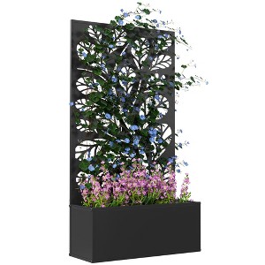 Outsunny Metal Raised Garden Bed with Trellis, Freestanding or Wall Mounted Raised Flower Bed with Privacy Panel for Garden, Patio, Balcony - 1 of 4