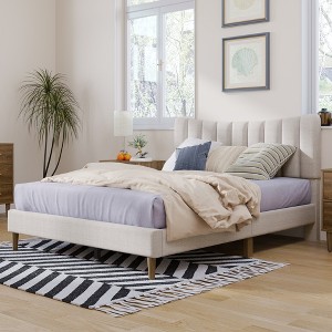 Modern Upholstered Wood Platform Bed Frame with Vertical Channel Tufted Headboard-ModernLuxe - 1 of 4