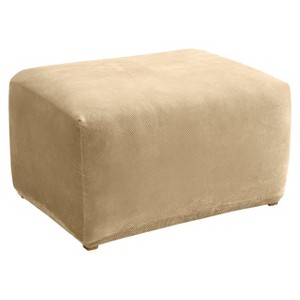 Cream Stretch Pique Slipcover Ottoman - Sure Fit, Ivory
