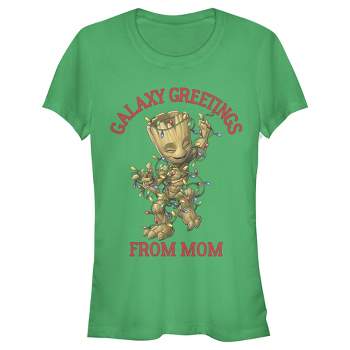 Juniors Womens Marvel Christmas Groot Galaxy Greetings Mom T-Shirt