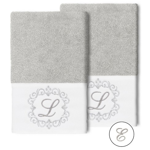 Set Of 2 Monogrammed Hand Towels Light Gray e Linum Home Textiles Target