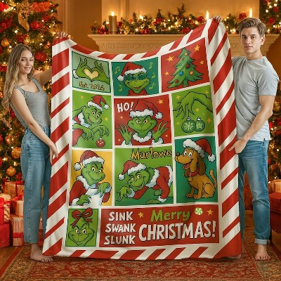 Christmas Blanket Holiday Flannel Throw, Cozy Green Xmas Gift for Families
