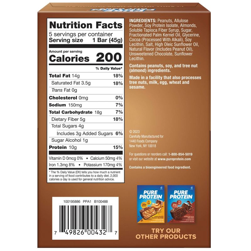 Pure Protein Nut Bar - Peanut Butter Dark Chocolate - 5ct, 5 of 7