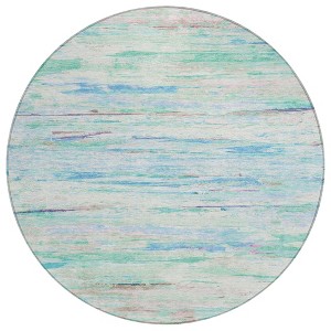 Teal Blue And Ivory Abstract Washable Indoor Outdoor Area Rug - 1 of 4