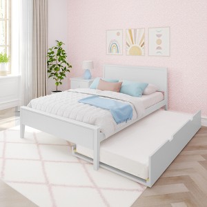 Max & Lily Full Size Bed Frame with Trundle, Classic Solid Wood Platform Bed for Kids - 1 of 4