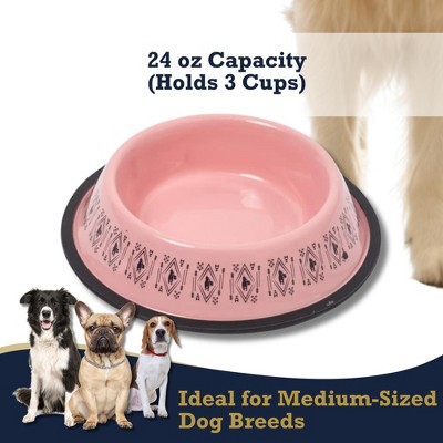 Pink Boho Stainless Steel Dog Bowl with Silicone Base