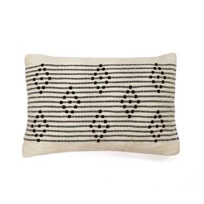 14"x22" Oversize American Flag Fringe Lumbar Throw Pillow Black - Lush Décor: Cotton, Indoor Use, Zipper Closure