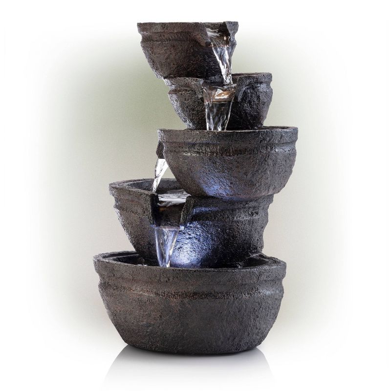 Alpine 13&#34; Tiering Bowls Tabletop Fountain with LED Lights Gray, 6 of 8