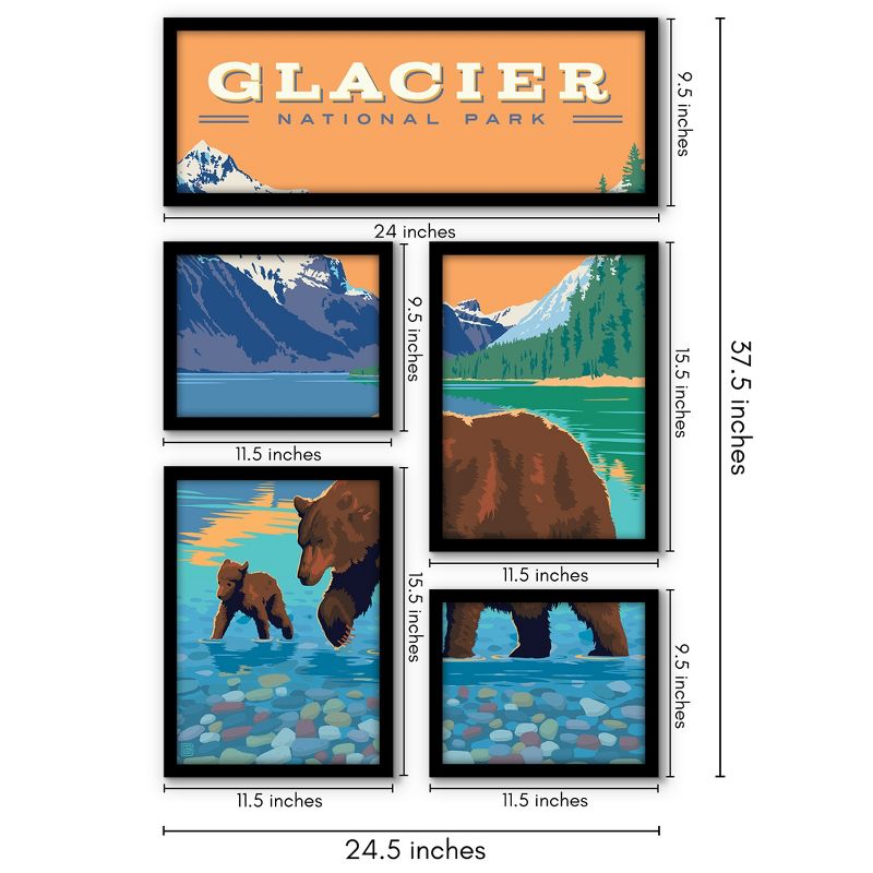 Americanflat Glacier National Park St Mary Lake Bears 5 Piece Grid Wall Art Room Decor Set - Animal landscape Modern Home Decor Wall Prints, 3 of 6