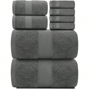 Luxury Bath Towel Set, 100 Turkish Cotton, 8 Pieces, Dark Gray towels (27 x 54) hand towels (16 x 30) washcloths (13 x 13 ) - 1 of 4