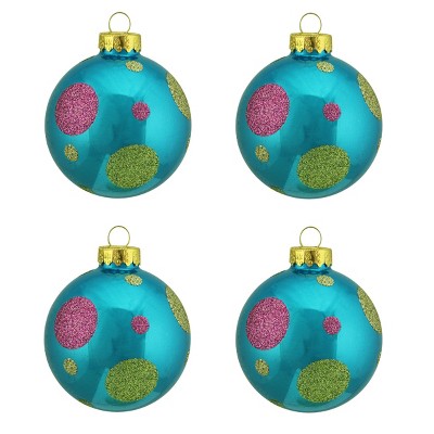 Northlight 4ct Glitter Polka Dot Glass Ball Christmas Ornament Set 2.5" - Turquoise Blue