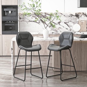 Set of 2 Counter Height Bar Stools Bar Chairs Pub Kitchen Stools Armless Chairs with High-Density Sponge, PU Leather, Brown/Gray-ModernLuxe - 1 of 4