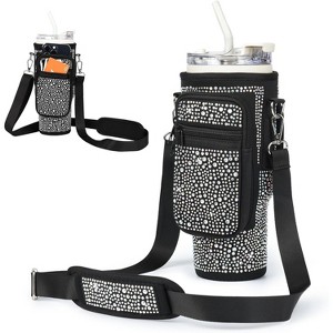BABYYER Water Bottle Carrier Bag with Phone Pocket for 40/30 oz Tumbler with Card Holder (Black) - 1 of 4