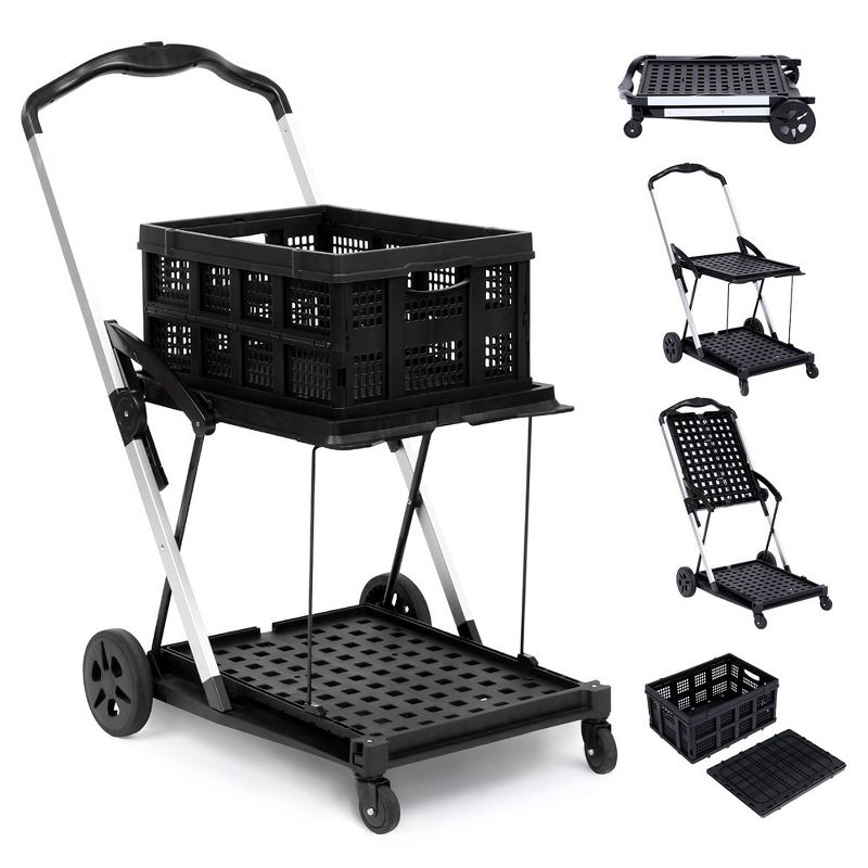 Shopping Supermarket Cart, Mobile Folding Grocery Cart with 360 Rolling Swivel Wheels, 1 of 5