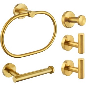 Mixxidea Round Towel Hooks 2 PCS, Toilet Paper Holder, Oval Towel Ring Bundle with Round Robe Hook (Brushed Gold) - 1 of 3