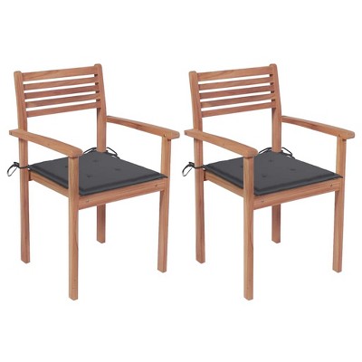 vidaXL Patio Chairs 2 pcs with Anthracite Cushions Solid Teak Wood