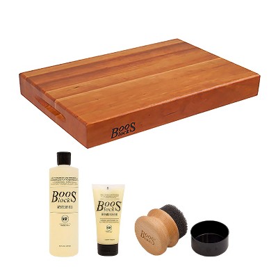 John Boos Cherry Wood Reversible Butcher Block Carving Cutting Board, 18 x 12 x 2.25 Inches 3 Piece Wood Cutting Board Care and Maintenance Set