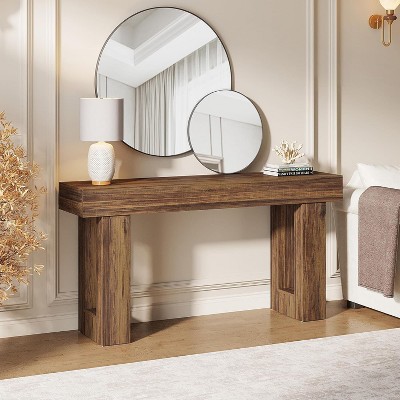 63-Inch Light Brown Farmhouse Wooden Console Table